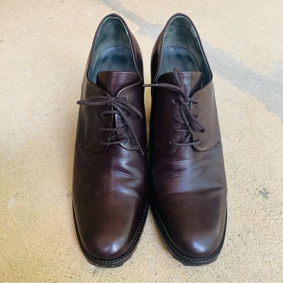 Jil Sander Dark Burgundy Lace Up  Leather Heeled Oxfords size 39 - Picture 2 of 8